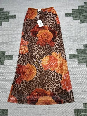 Isla Skirt Womens Medium Brown Orange Leopard Floral New