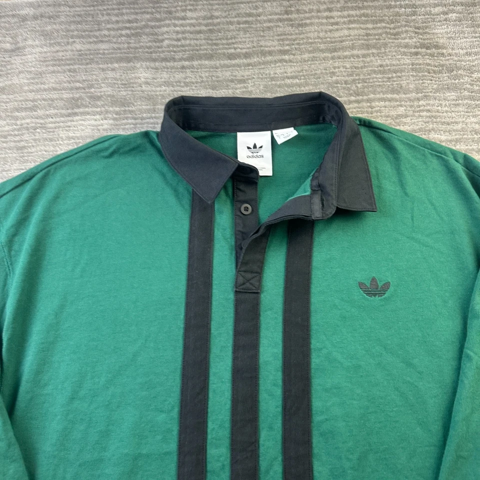 Camisa Adidas Rugby Para Hombres Grande Verde Negra Y2K Preppy Polo Monopatín Jersey Foto 3 de 4