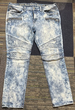 Rock Revival Moto  Gayle  Jeans Blue Acid Wash Zippers Stretch Men's Size 40x32