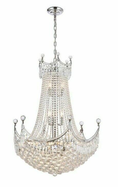 Chandelier Large 24 Light Fixture Chrome and Crystal Foyer Living or Kitchen Roo