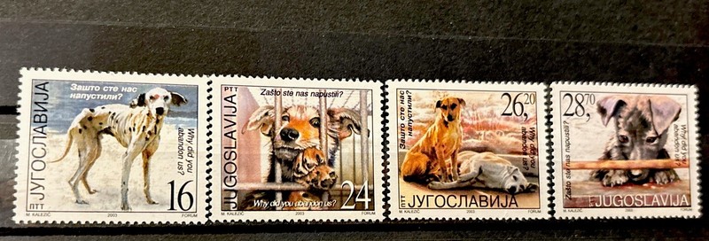 Yugoslavia, dogs,S.C#2584(a,b,c,d),MNH, complete set of 4  issued in 2003