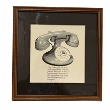 Vintage Bell System Telephone Print Add 1930s French phone 12 X 13 Wooden Frame