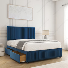 Image of Rosie Divan Bed Plush Velvet 24" Upholstered Panels Head Board Drawers 4FT6 5FT