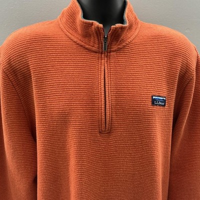 LL Bean Quarter Zip Sweater Mens XL Orange Waffle Knit Mock Neck Pullover