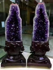 1540LB A Pair Natural Large particles Amethyst Geode Quartz Crystal Cathedral