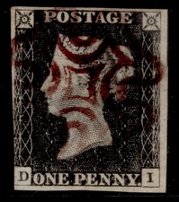 GB QV SG3, 1d grey-black PLATE 2, USED. Cat £425. RED MX DI