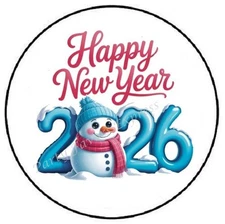 HAPPY NEW YEAR 2026 SNOWMAN ENVELOPE SEALS LABELS STICKERS PARTY FAVORS