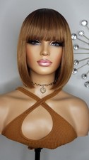 New Short Straight Bob Wrap Bangs Style Full Cap Wig 27 30 Blonde Womens Wigs