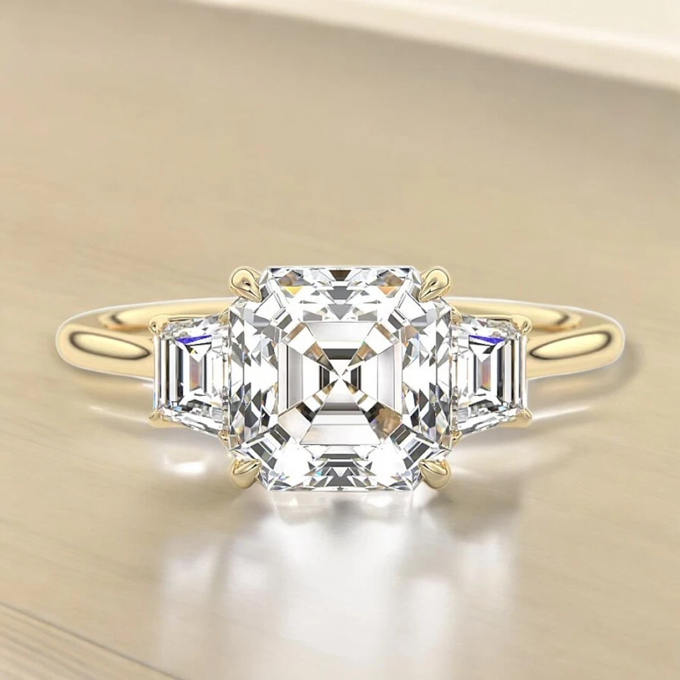 14k Yellow Gold Semi Mount Setting Ring Asscher 0.50 Carat Diamond Solid Size 7 - Image 2 of 4