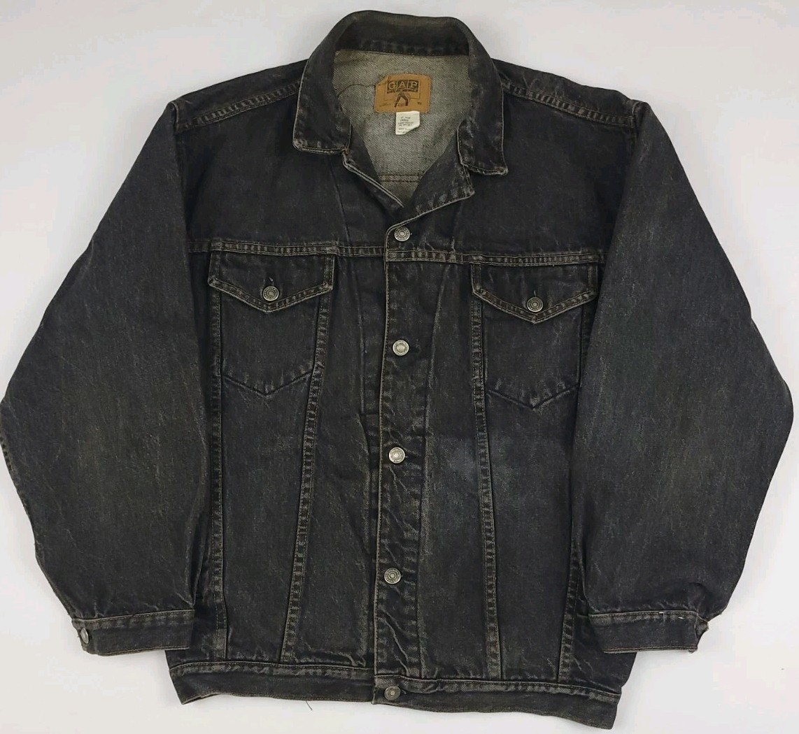Vintage 90s GAP Black Denim Jean Jacket Made In USA Trucker