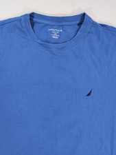 Nautica Men Blue Solid Shirt Cotton Logo Lounge Pajama Top Sleepwear Size Large