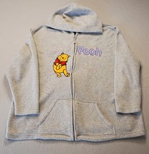 Vintage Winnie The Pooh Hoodie Gray Jacket Full Zip Fleece Embroidered 2X Flaws