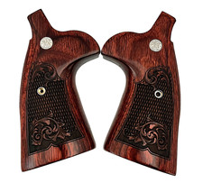 S&W N Frame Rd Butt Conversion Target Grips Super Rosewood Checkered ENGRAVED