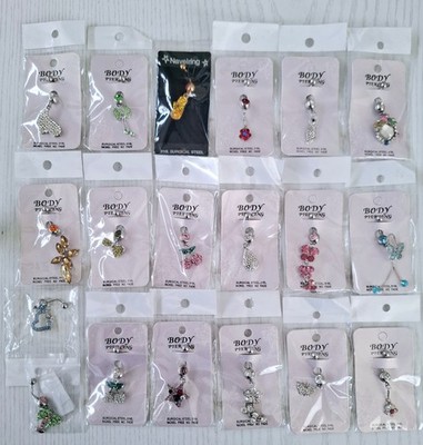 Großhandelsposten von 19 Bauchnabelringen Chirurgenstahl gemischte Designs