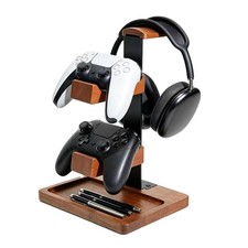 Wood Headphone Stand,Headset Holder with Dual Gaming Controller Hol... Fast Ship