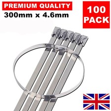 100pcs 300mm X 4.6mm Stainless Steel Metal Cable Ties Wrap Heat Exhaust Zip Tie