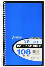 Top Flight Standards 3-Subject Wirebound Notebook, 108 Sheets, College Rule, 9.5