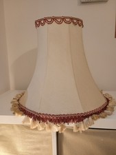 Large Vintage Scalloped Lampshade Cream & Burgundy Tassel Fringe 47cm Wide