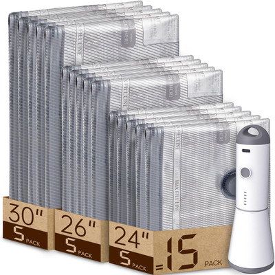 Vacbird Vacuum Bags For Travel Rechargeable Air Pump 15 Pack Carry-On Size