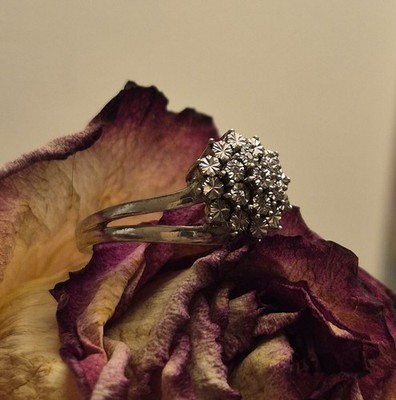 Vintage 7 Melee Diamond Cluster Cocktail Ring vintage pj 925 Size 7-8