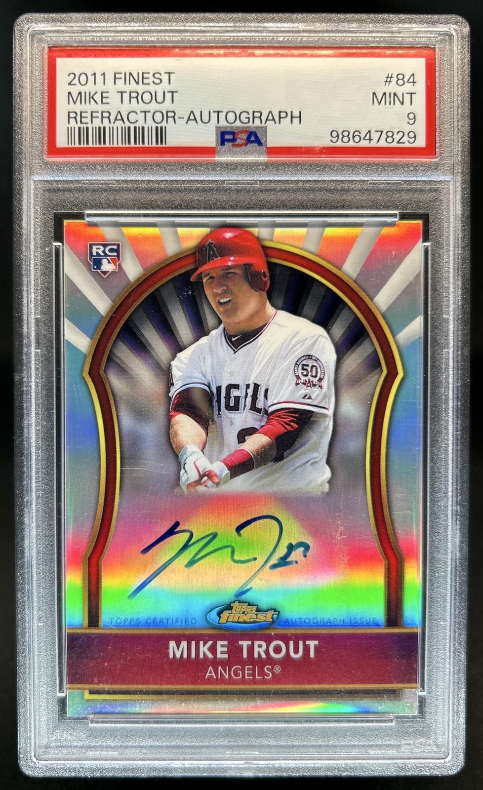 2011 Topps Finest Mike Trout Auto RC Refractor #/499 Angels PSA 9 Rookie