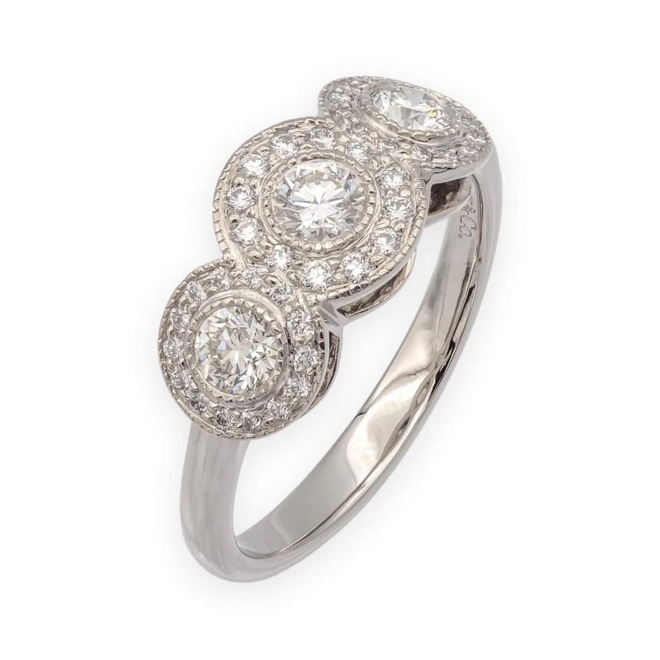 Tiffany & Co. Platinum Circlet 3-Stone Halo Diamond Ring – .90 Ct Total Weight - Image 2 of 4
