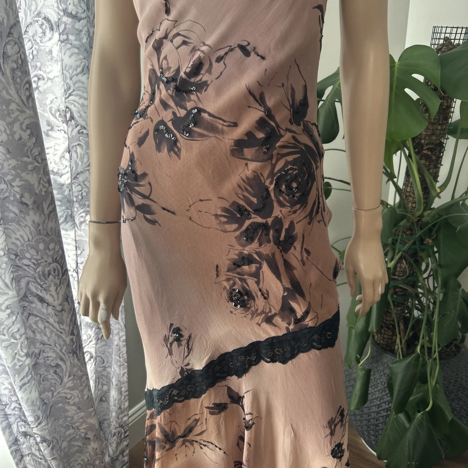 Adrianna Papell Boutique Taupe Ombré Maxi Fairy Silk Slip Dress Y2k 90s Sz 8 - Image 3 of 4