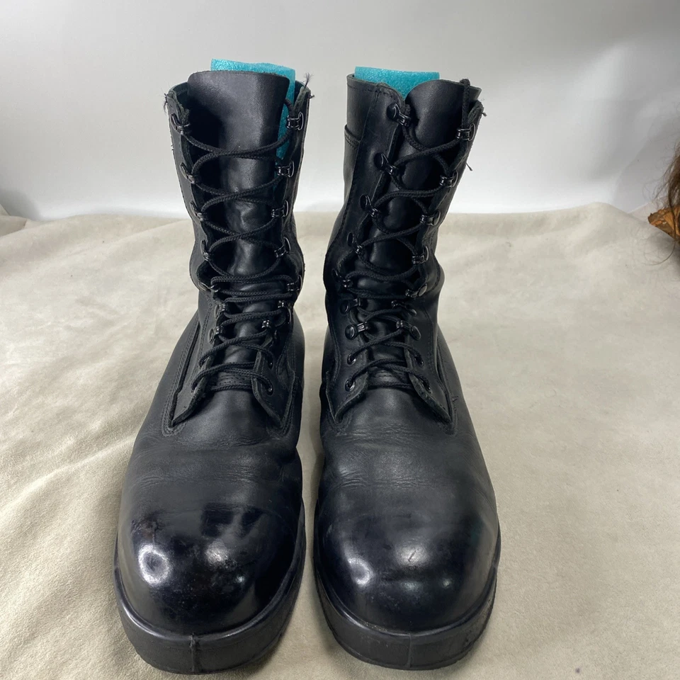 Botas Flight Deck Masculinas Tamanho 11.5 Largas Preto Vibram Biqueira de Segurança EUA Couro - Imagem 3 de 4