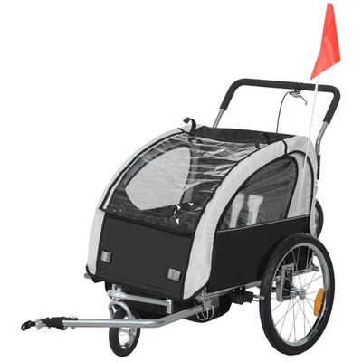 Homcom 2-Sitzer Fahrradanhänger mit 5-Punkt-Gurt, für 18+ Monate, schwarz