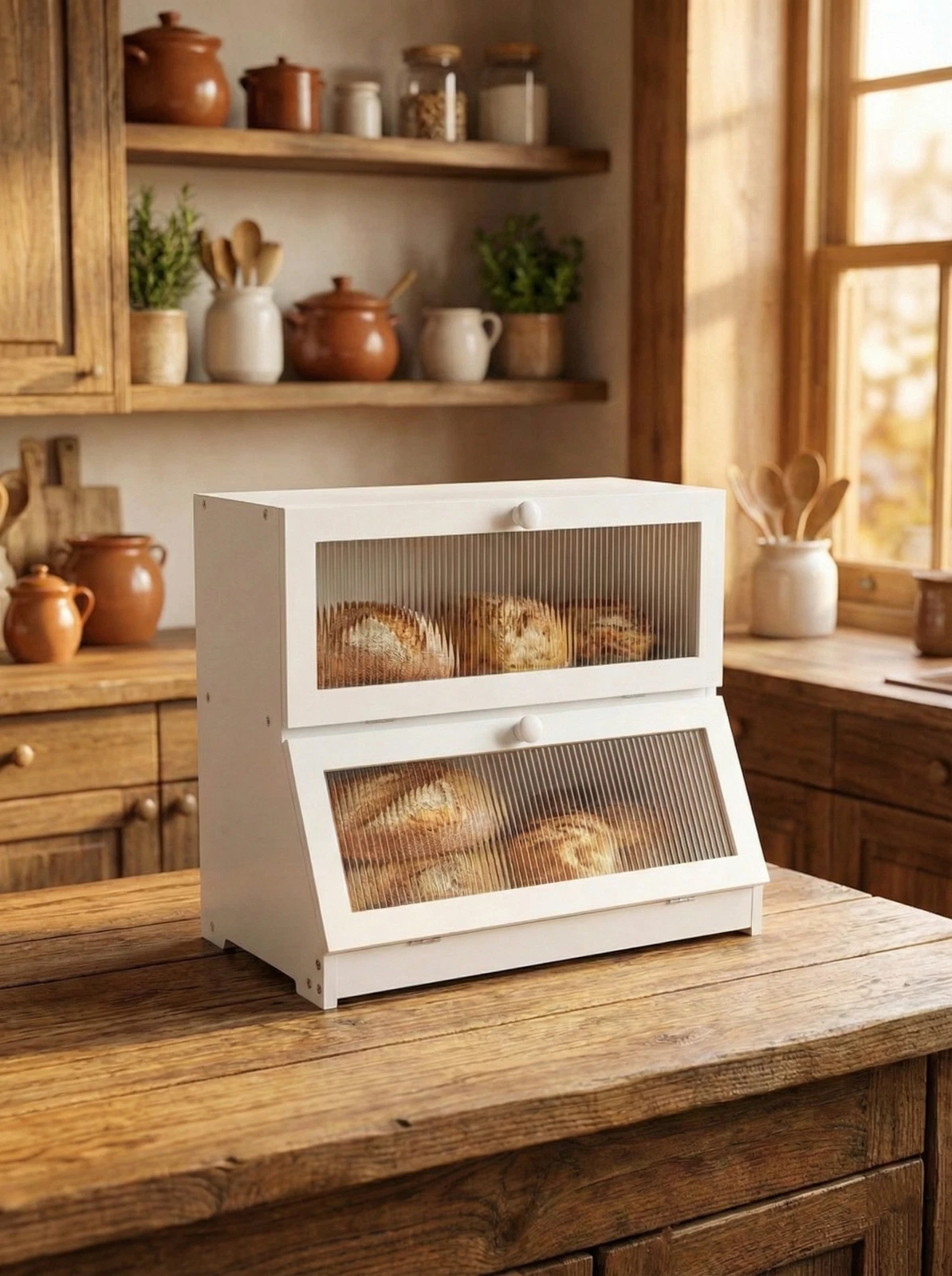 Handmade Wooden Bread Box with Double Layer Storage – Natural Wood Kitchen
Opens in a new window or