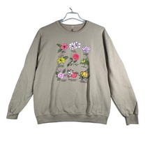 Disney Princess Sweatshirt L Beige Floral Flower Crewneck Belle Cinderella Mulan