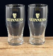 2 Guiness Harp And Logo Glasses Irish Stout L...