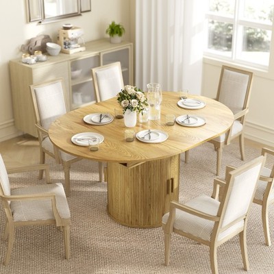 Extendable Dining Table, 60'' Oval Kitchen Table for 6, Natural Wood