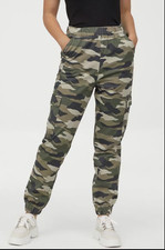 Ladies EX H&M Cargos trouser Camo joggers Army Pants Work Gym cuffed size 6-10