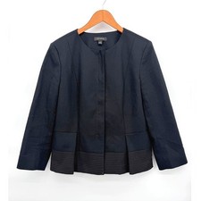 Ann Taylor Jacket Peplum Textured Navy Career Professional Workwear Classic 12