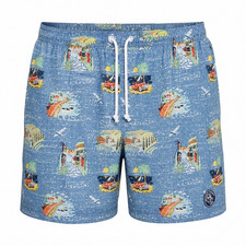 Men  s Tropical Swim Trunks Blue Elastic Waist Lined Beach Vacation Pockets Large
