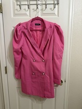Pretty Little Thing Fuscia Hot Pink Puff Sleeve Blazer Dress