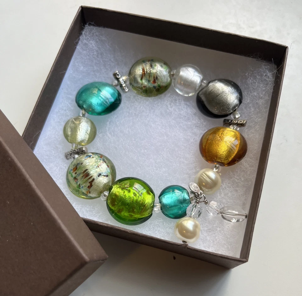 Pulsera de perlas de vidrio laminado SILPADA B1931 Sterling Stretch EXCELENTE ESTADO Foto 3 de 3