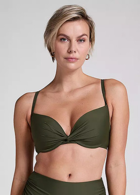 Hunkemoller Luxe Plunge Push-Up Bikini Top In Grün UK 38D (FM213-8)