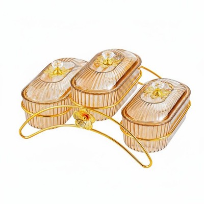 Snackteller mit Deckel Goldener Griff Staubschutz für Wohnzimmer