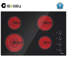 30 in Electric Cooktop 4 Burners Drop-in Ceramic Glass Stove Top Knob Control US