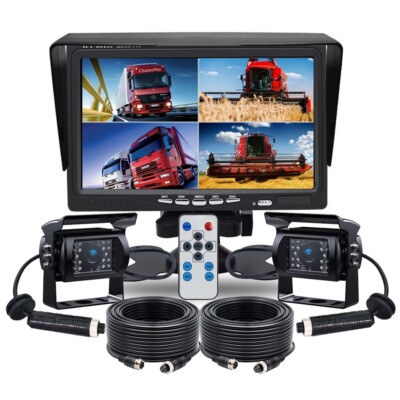 7'' Split Screen Monitor 2X 4PIN IR CCD Rear View Backup Camera For Truck Rv Van
