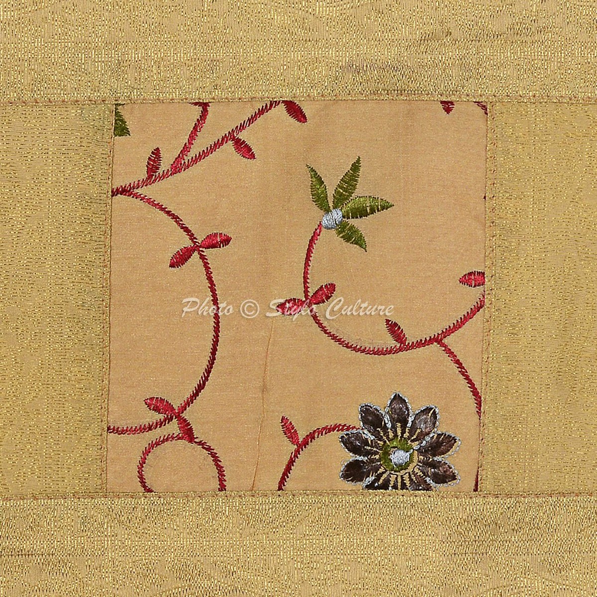Set Of 5 Decorative Polydupion Brocade Embroidered Throw Pillow Covers – 16x16