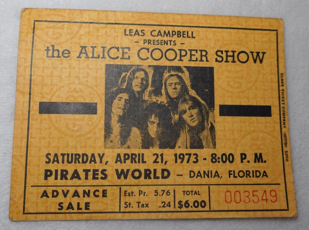 Alice Cooper 1973 Dania FL Pirates World 4/21/73 Original Concert
