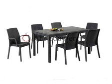 TAVOLO RETTANGOLARE 150X90 + 6 SEDIE DA ESTERNO GIARDINO POLI RATTAN BAR PUB