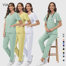 Conjunto exfoliante de enfermería uniforme médico B2B personalizado al por mayor de verano 2025 mujeres hombres