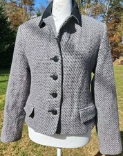 Harve Benard Womens 10P Petites Grey Black Wool Coat Tweed Blazer Jacket