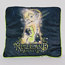 Rare Disney Parks Tinker Bell Pillow "NEVERLAND AWAITS" Tag Removed Small Hole
