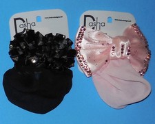 NEW Dasha BLACK RUFFLE ROSETTE  PINK RHINESTONE Snood Bun Holders Girls