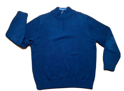 LL Bean 1/4 Zip Sweater Mens Size Large Navy Blue 100% Cotton